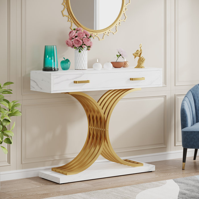 Mercer41 Gold Entryway Table With Drawer,Modern 39Inch Console Table